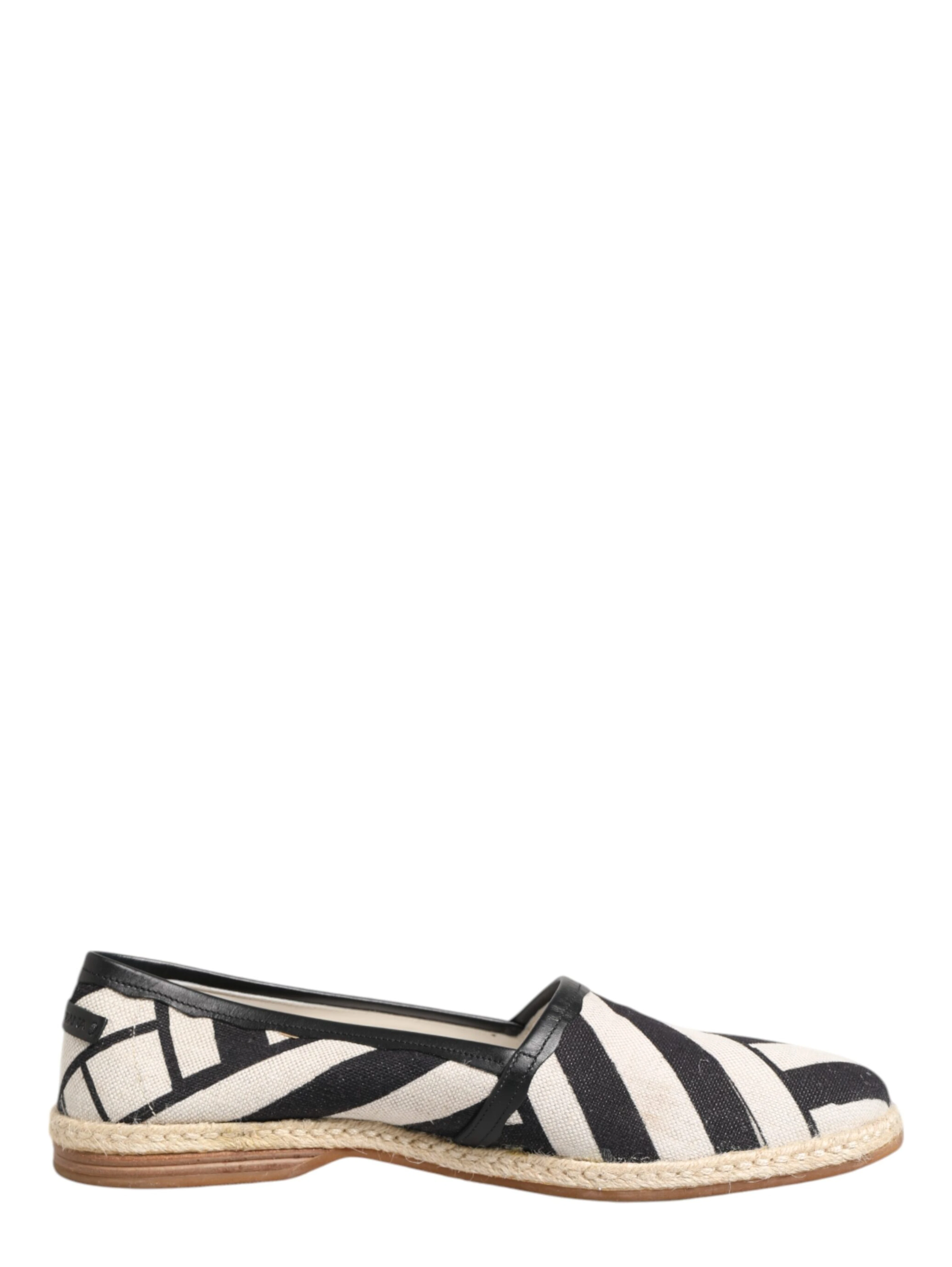 Black White Stripes Flat Espadrille Shoes