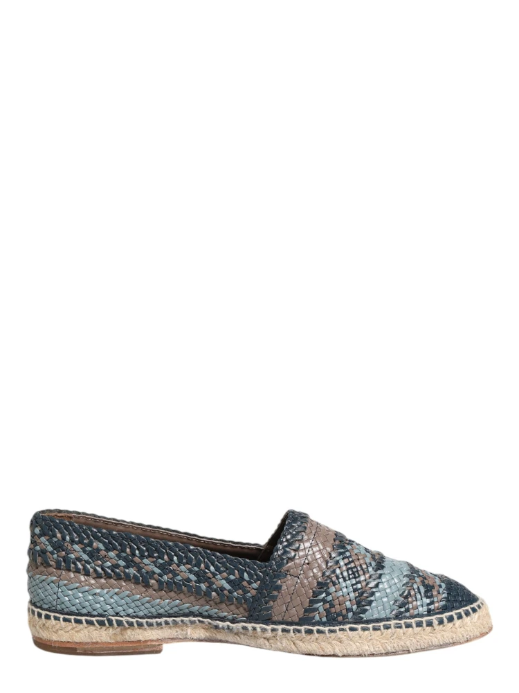 Blue Gray Woven Leather Buffalo Espadrille Shoes