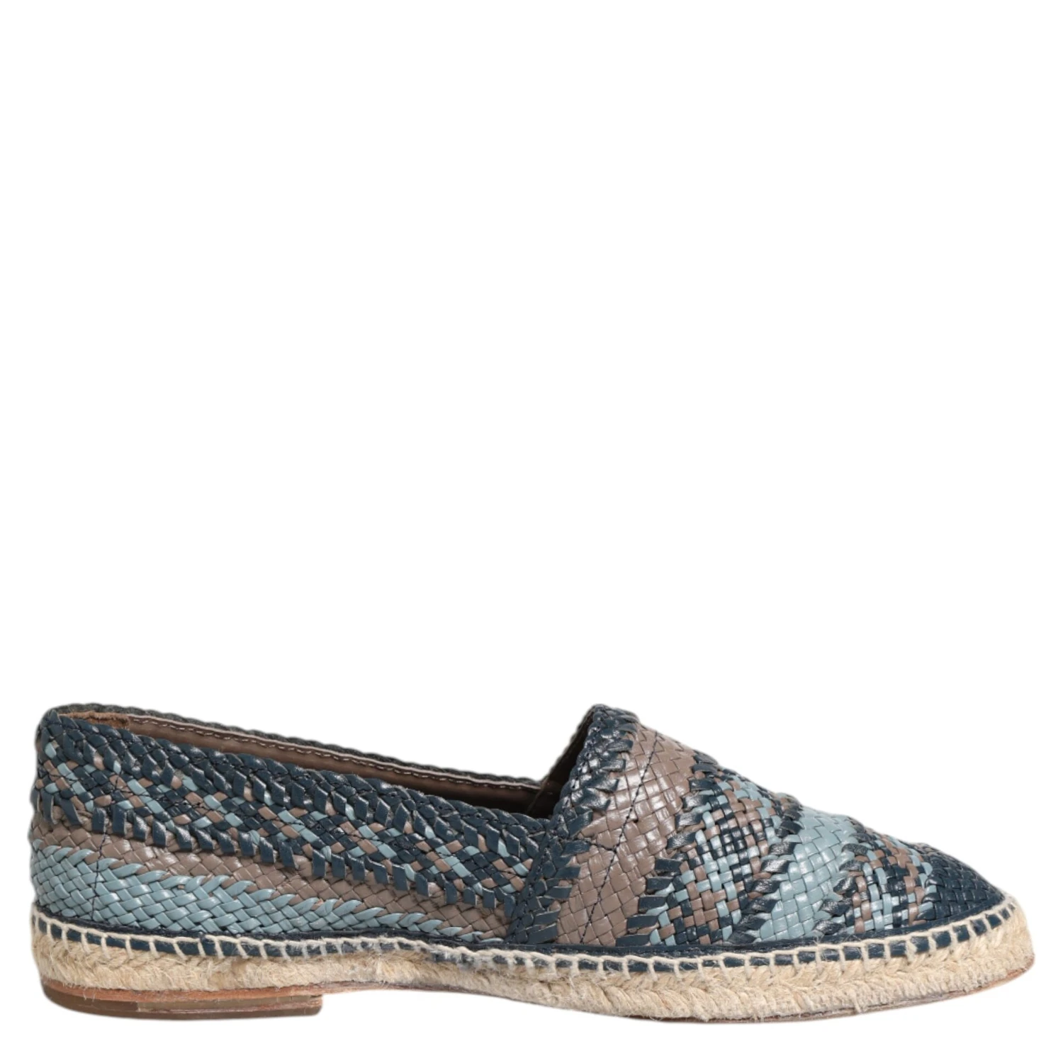 Blue Gray Woven Leather Buffalo Espadrille Shoes