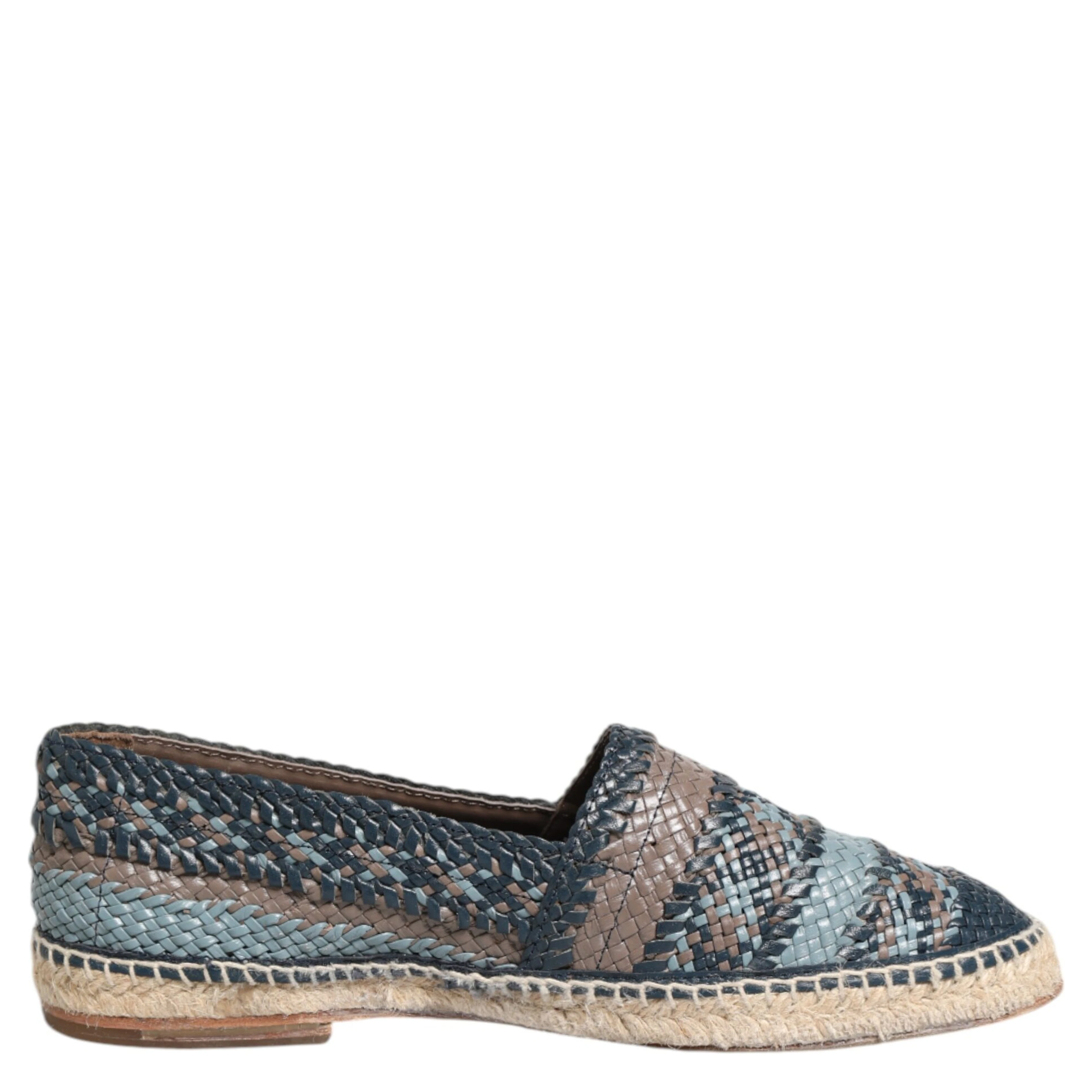 Blue Gray Woven Leather Buffalo Espadrille Shoes