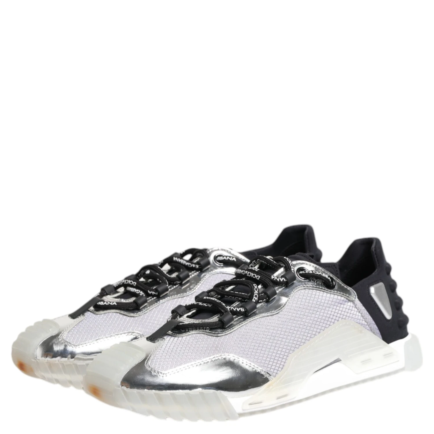Silver Black Nylon NS1 Low Top Sneakers Shoes