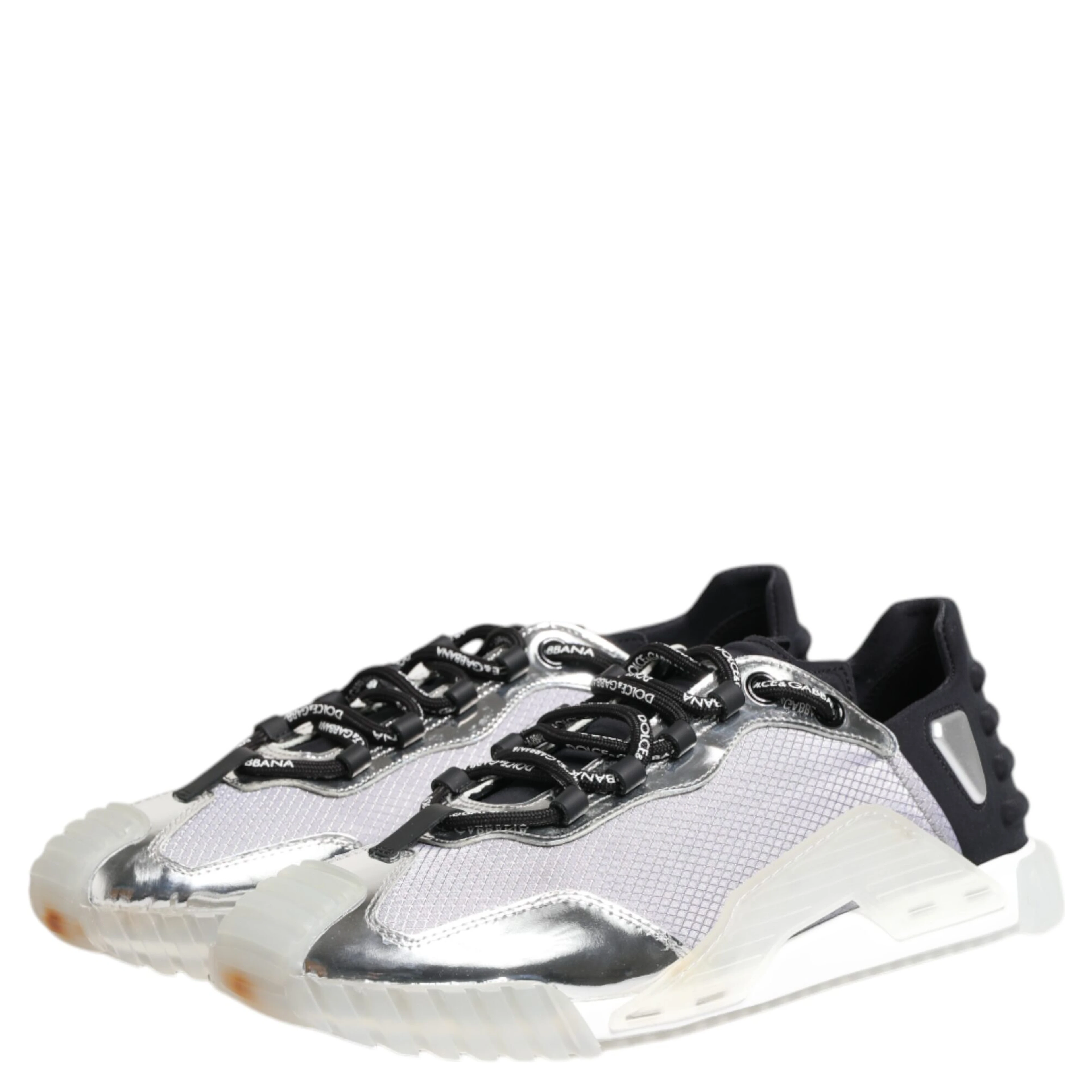 Silver Black Nylon NS1 Low Top Sneakers Shoes