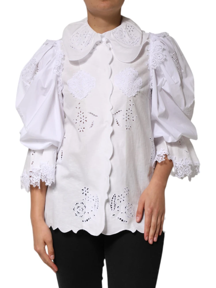 White Ruffled Lace Embellished Blouse Top