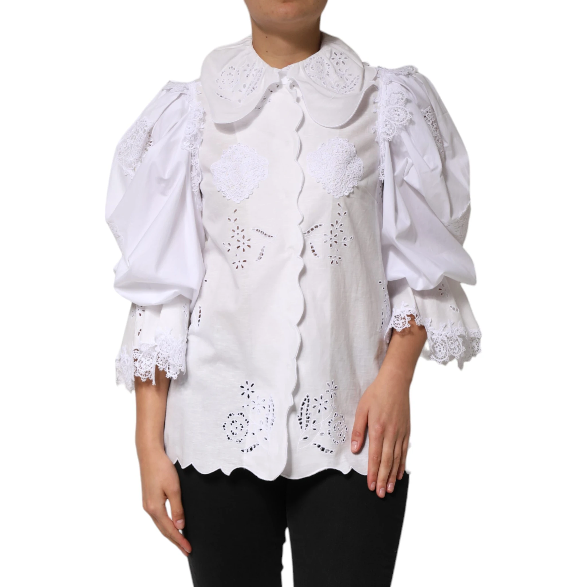 White Ruffled Lace Embellished Blouse Top