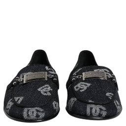 Blue Logo Cotton Loafers Formal Dress Shoes