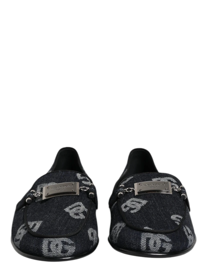 Blue Logo Cotton Loafers Formal Dress Shoes