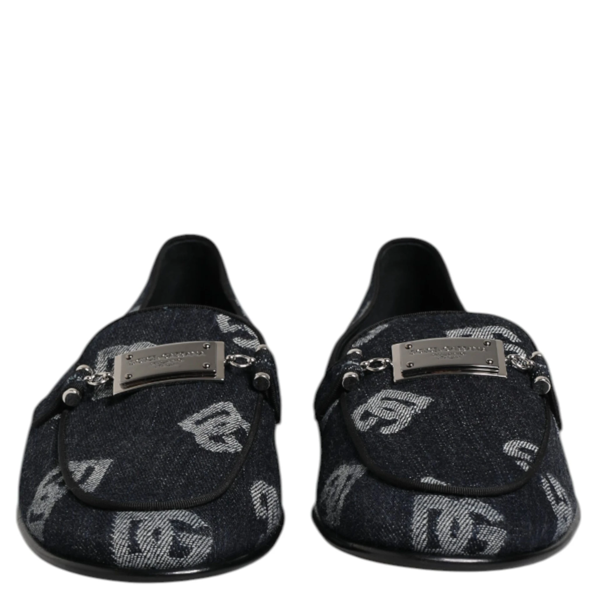 Blue Logo Cotton Loafers Formal Dress Shoes