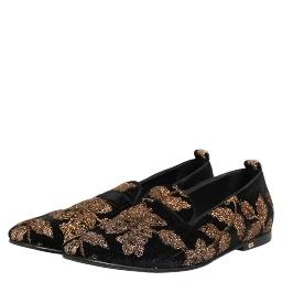 Black Floral Embroidery Men Loafers Shoes