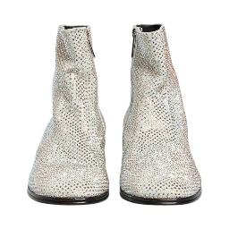 White Strass DG Logo Heels Ankle Boots Shoes