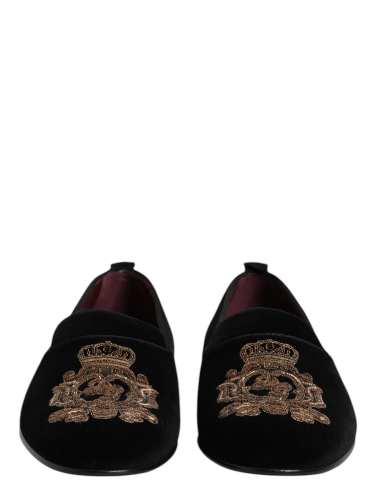 Black Velvet Gold Crown Mens Loafers Shoes alternative