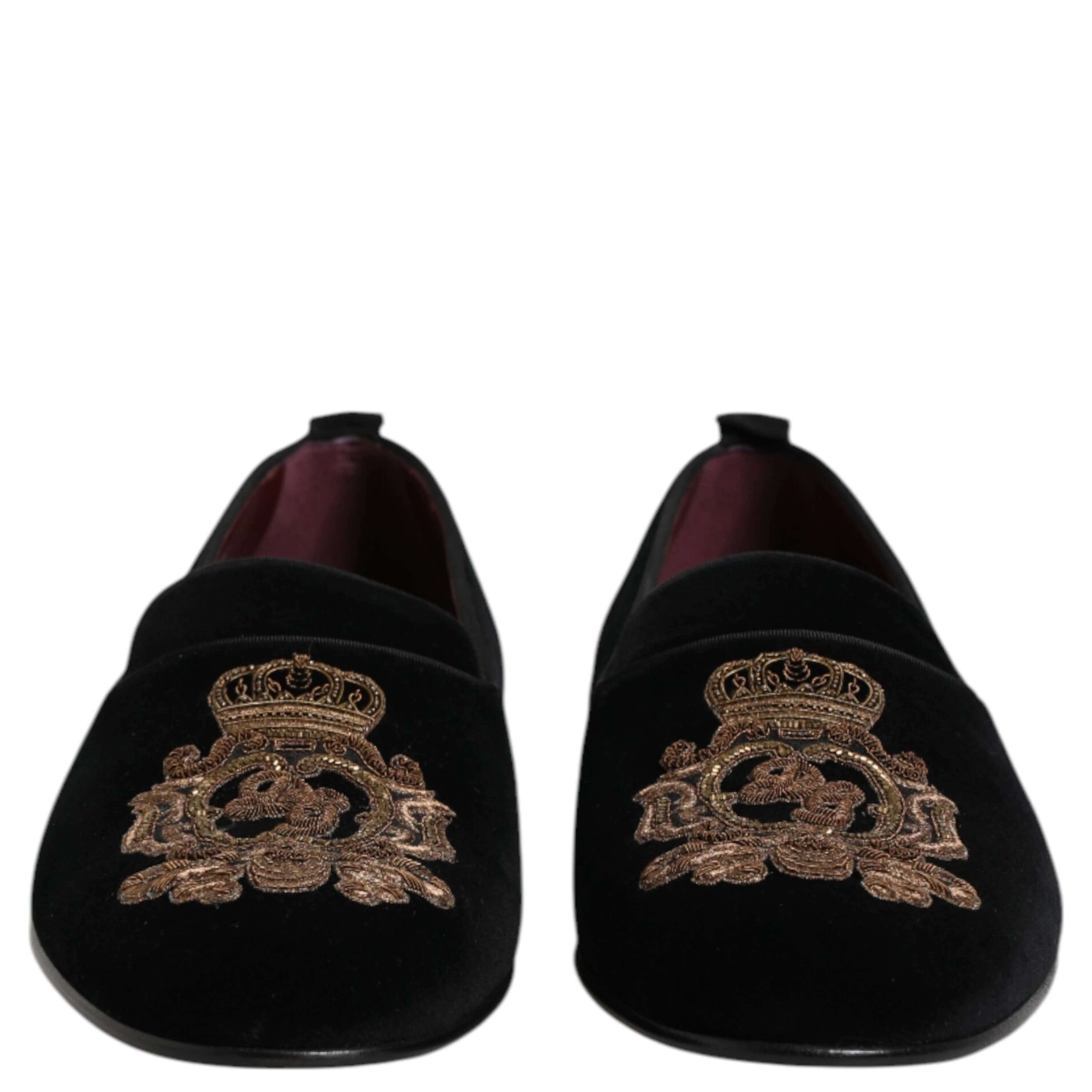 Black Velvet Gold Crown Mens Loafers Shoes