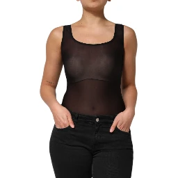 Black Nylon Sleeveless Round Neck Tank Top