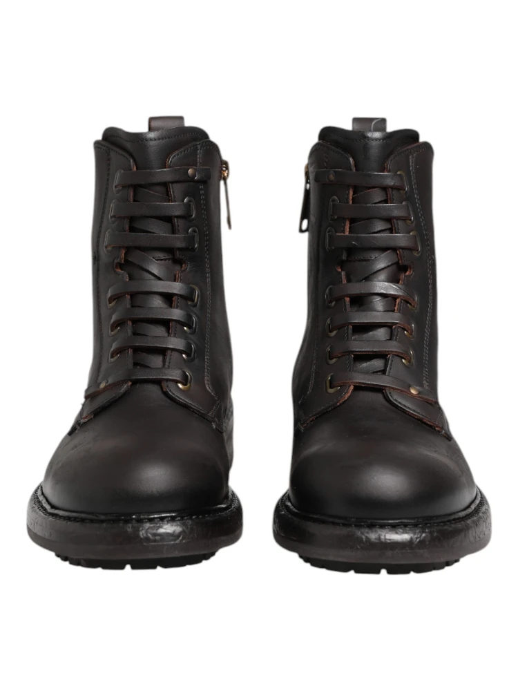 Dark Brown Leather Lace Up Mid Calf Boots Shoes alternative