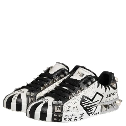 Black White Studded Low Top Sneakers Shoes