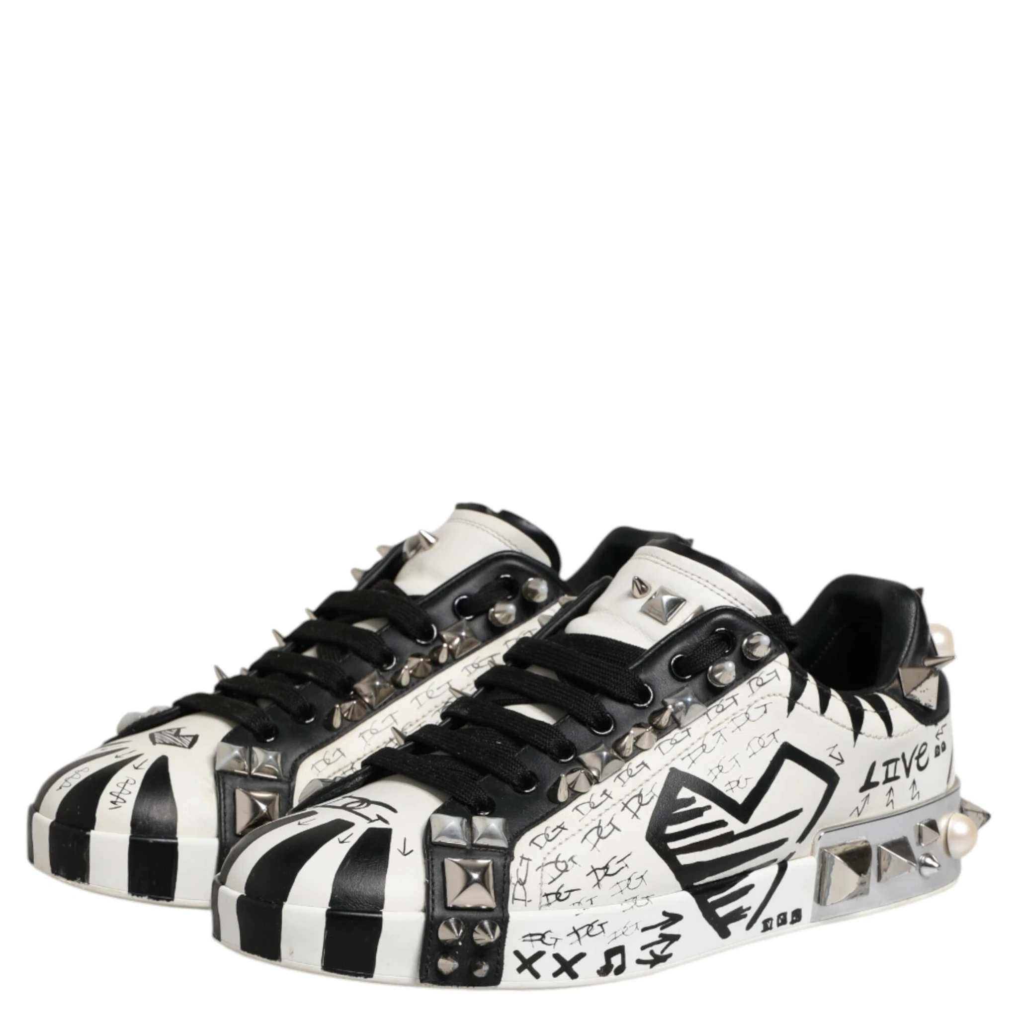 Black White Studded Low Top Sneakers Shoes