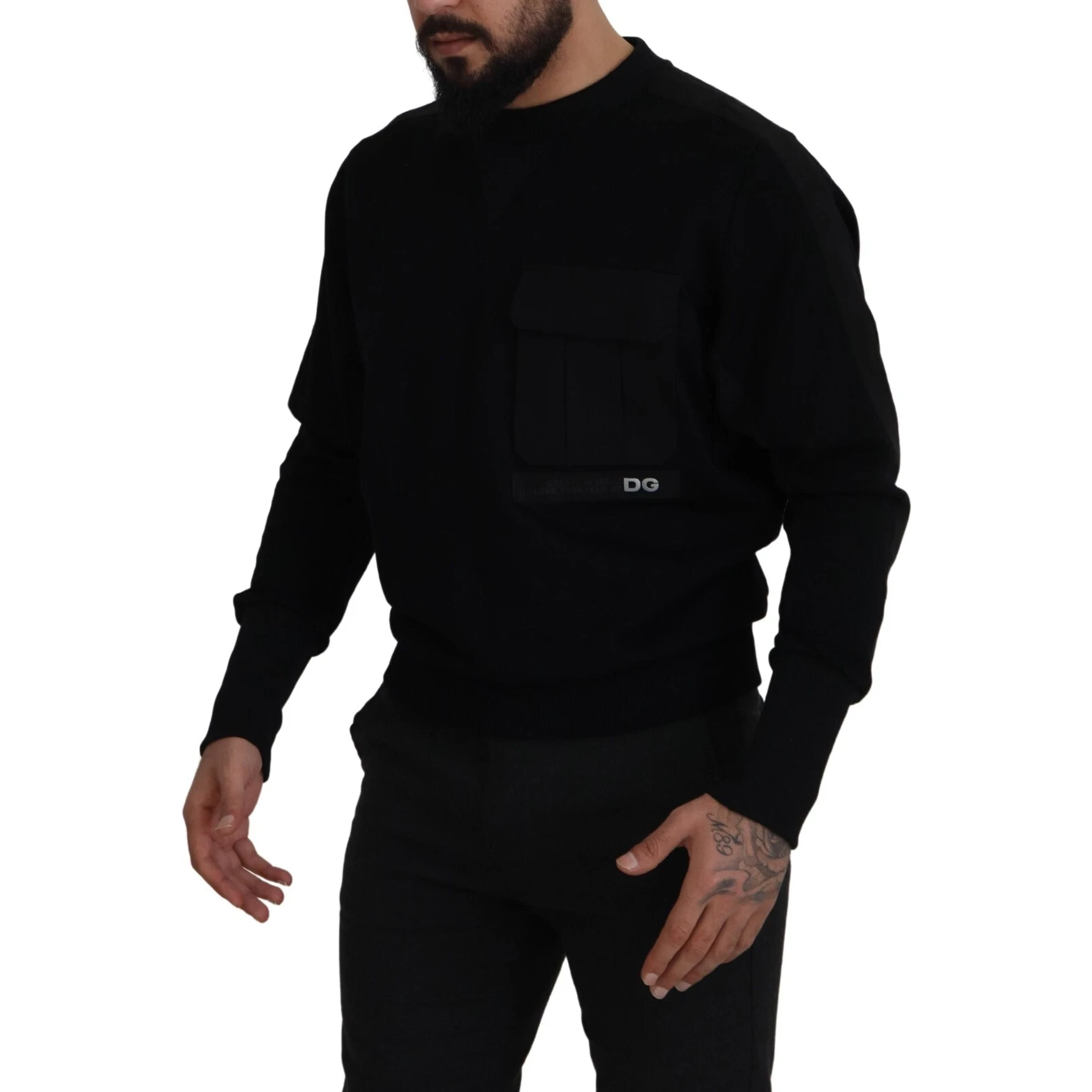 Black Cotton Crewneck Sweatshirt Sweater