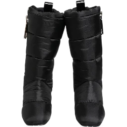 Black Padded Mid Calf Logo Heel Boots Shoes