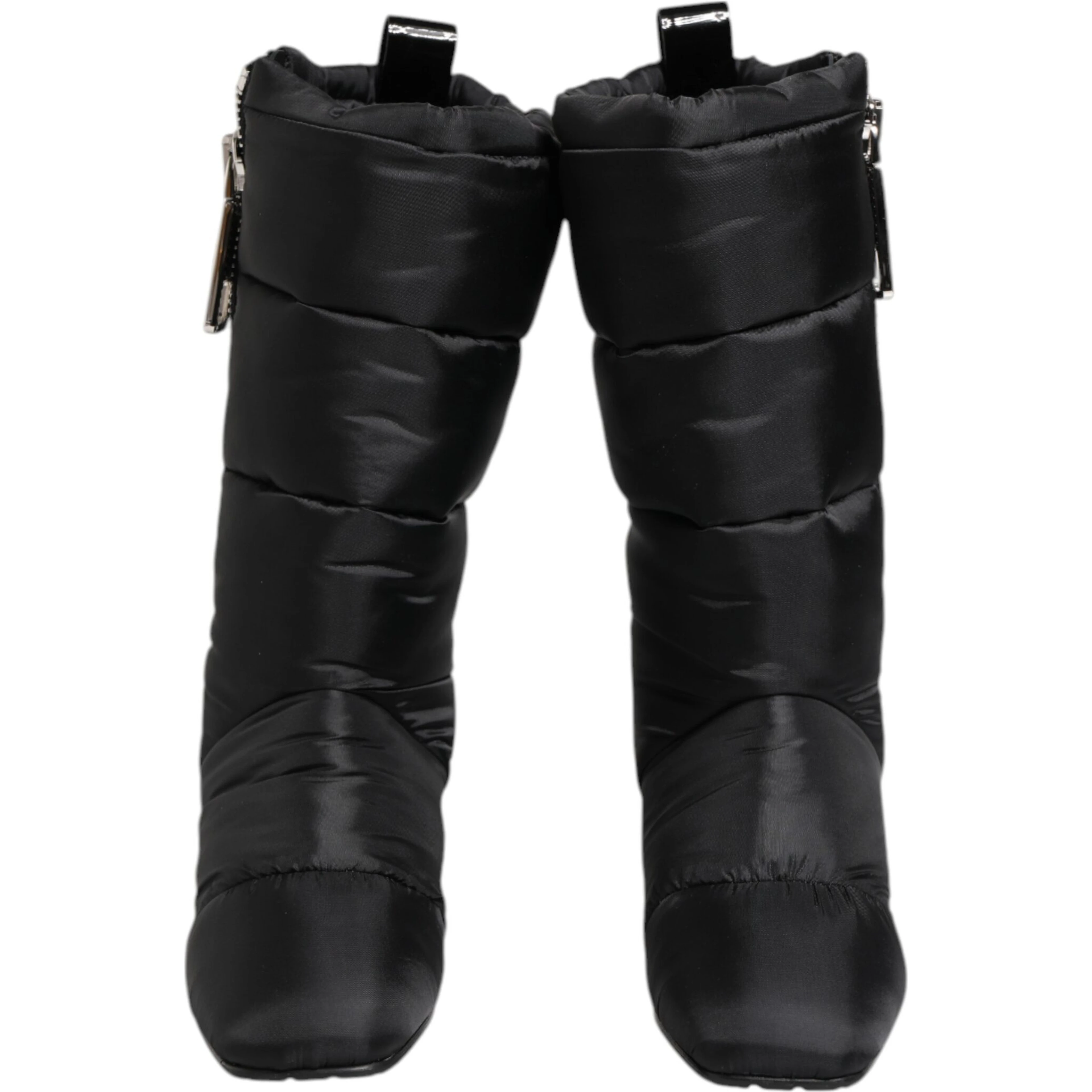 Black Padded Mid Calf Logo Heel Boots Shoes