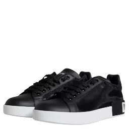 Black Calf Leather Portofino Sneakers Shoes
