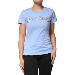 Blue Love Story Sequined Embellished Short Sleeves T-shirt