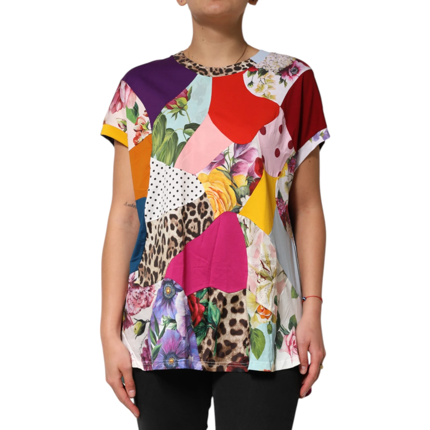 Multicolor Patchwork Cotton Silk Blouse Top