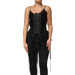 Black Eyelet Embellished Corset Style Top
