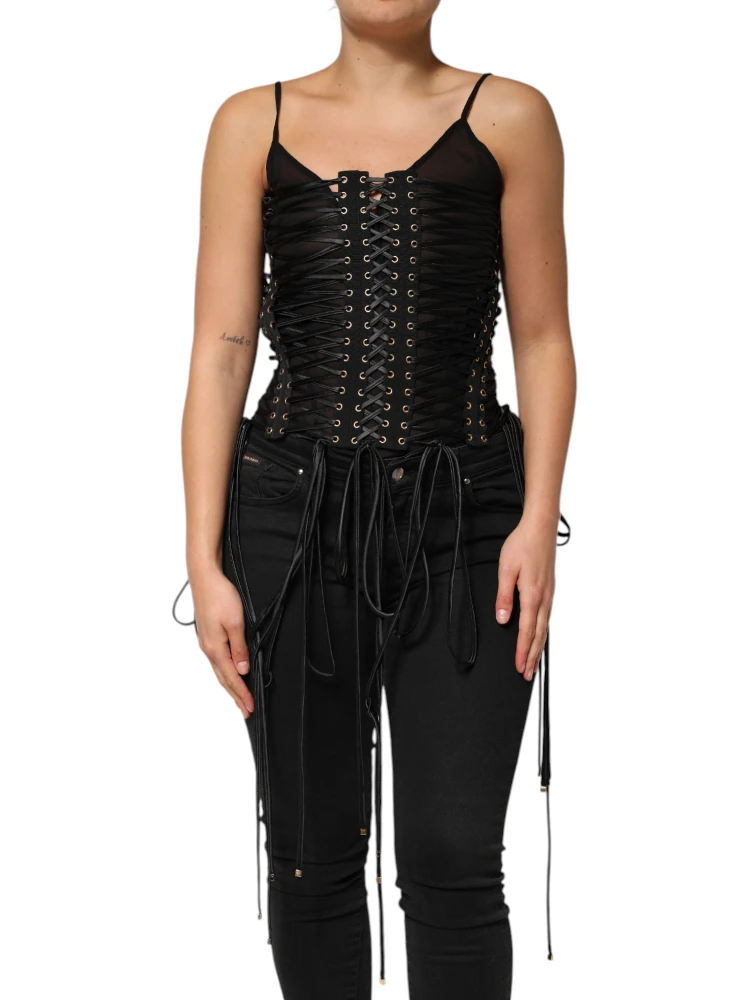 Black Eyelet Embellished Corset Style Top