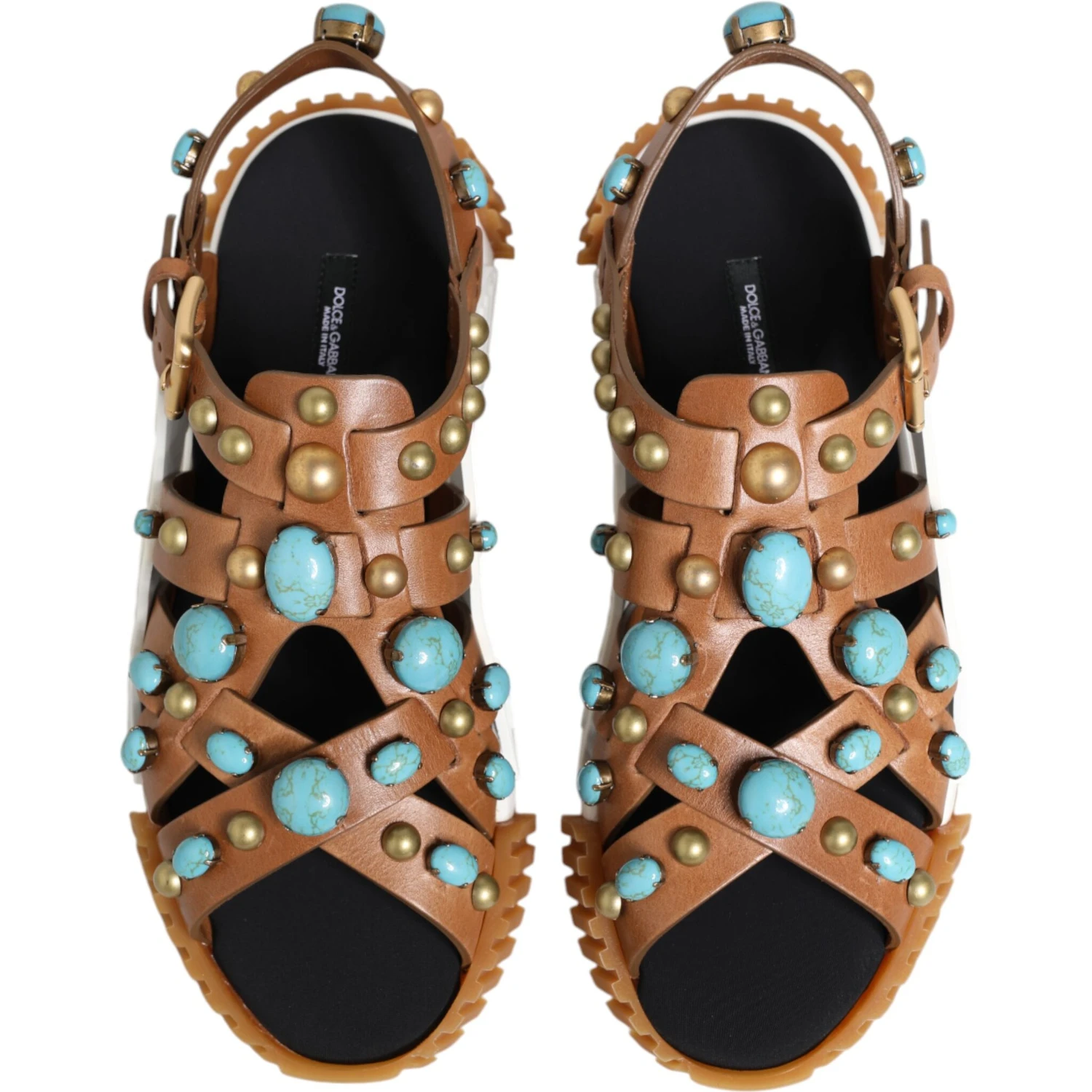 Brown Leather Studded Slides Sandals Shoes