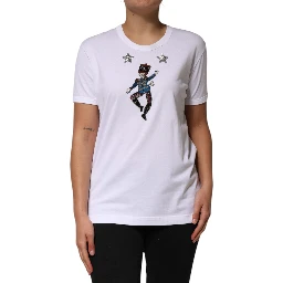 White Cotton Sequin Embellished Top T-shirt