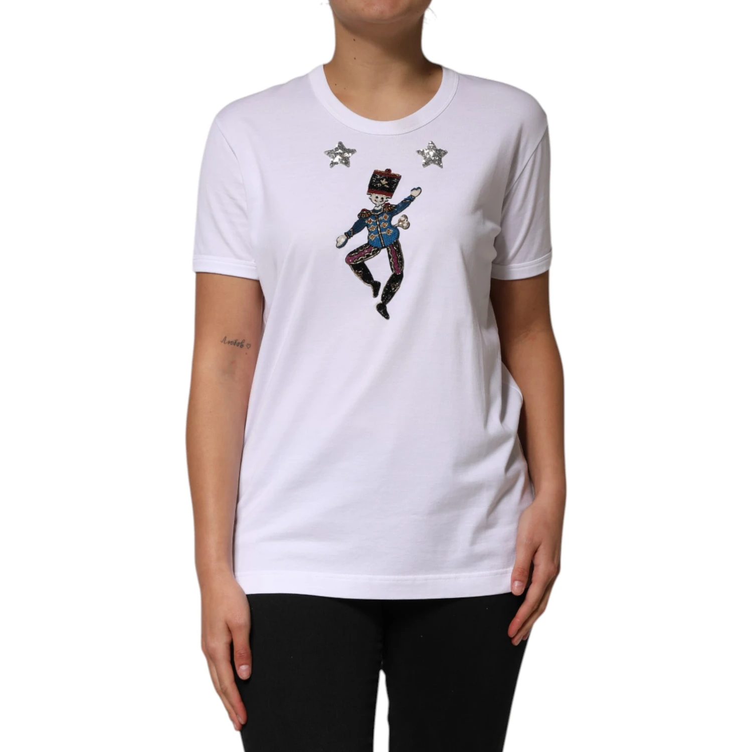 White Cotton Sequin Embellished Top T-shirt