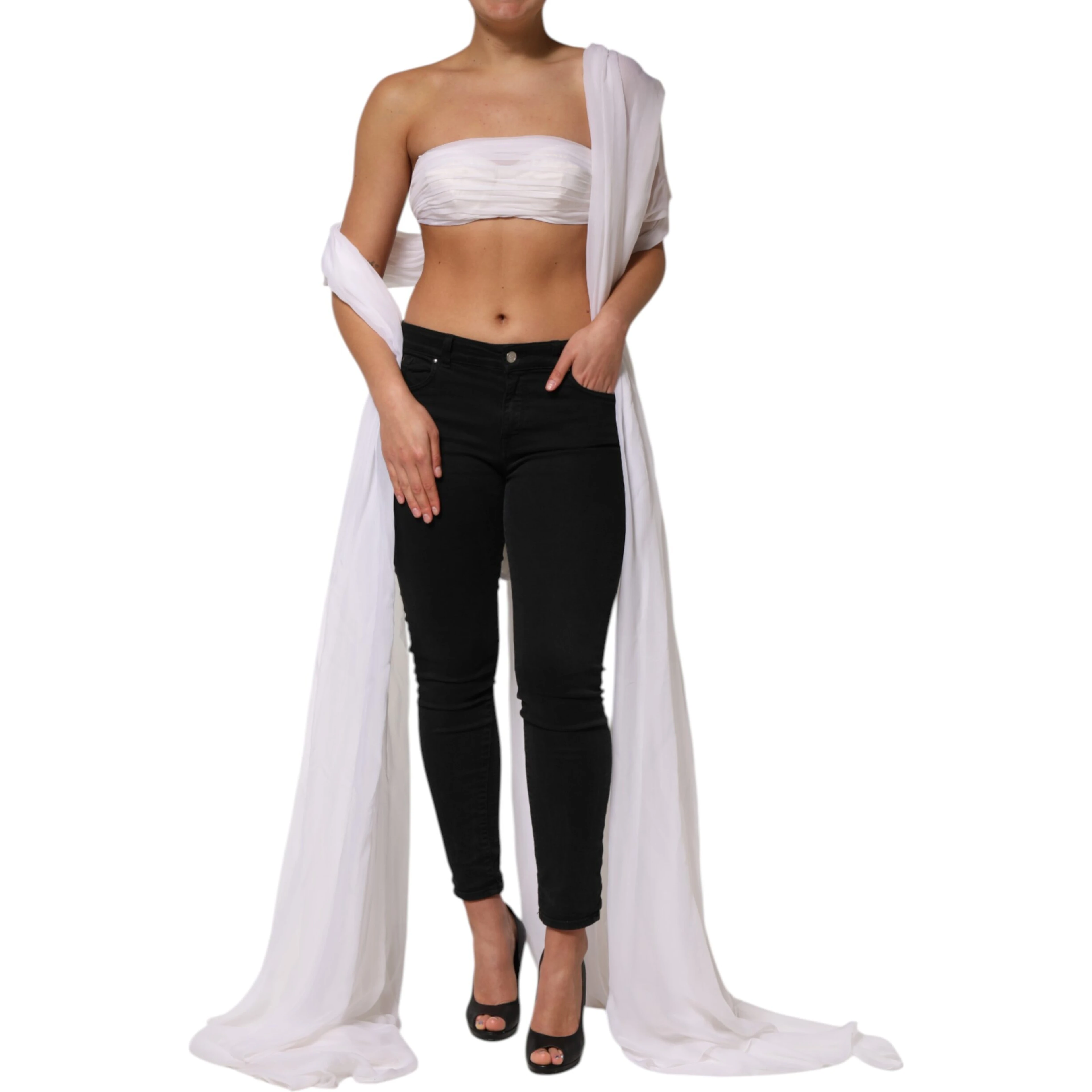 White Bustier Corset Cropped Chiffon Top