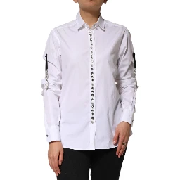 White Crystal Embellished Collared Shirt Top