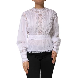 White Cotton Floral Lace Long Sleeves Top