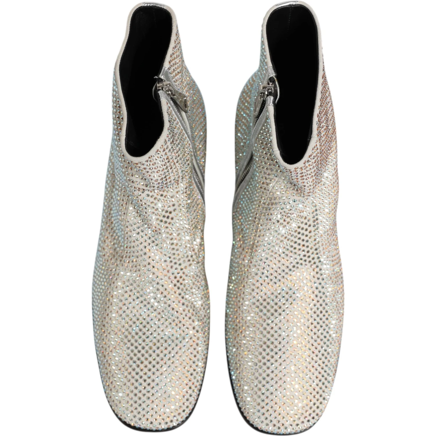 White Strass DG Logo Heels Ankle Boots Shoes