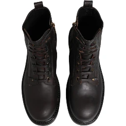 Dark Brown Leather Lace Up Mid Calf Boots Shoes