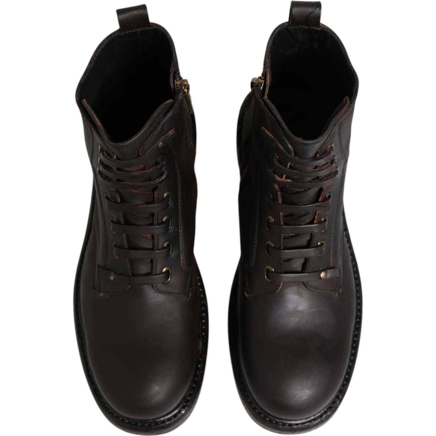 Dark Brown Leather Lace Up Mid Calf Boots Shoes