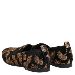 Black Floral Embroidery Men Loafers Shoes