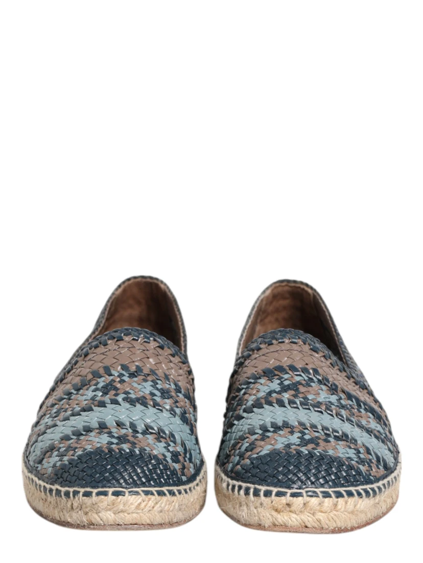 Blue Gray Woven Leather Buffalo Espadrille Shoes