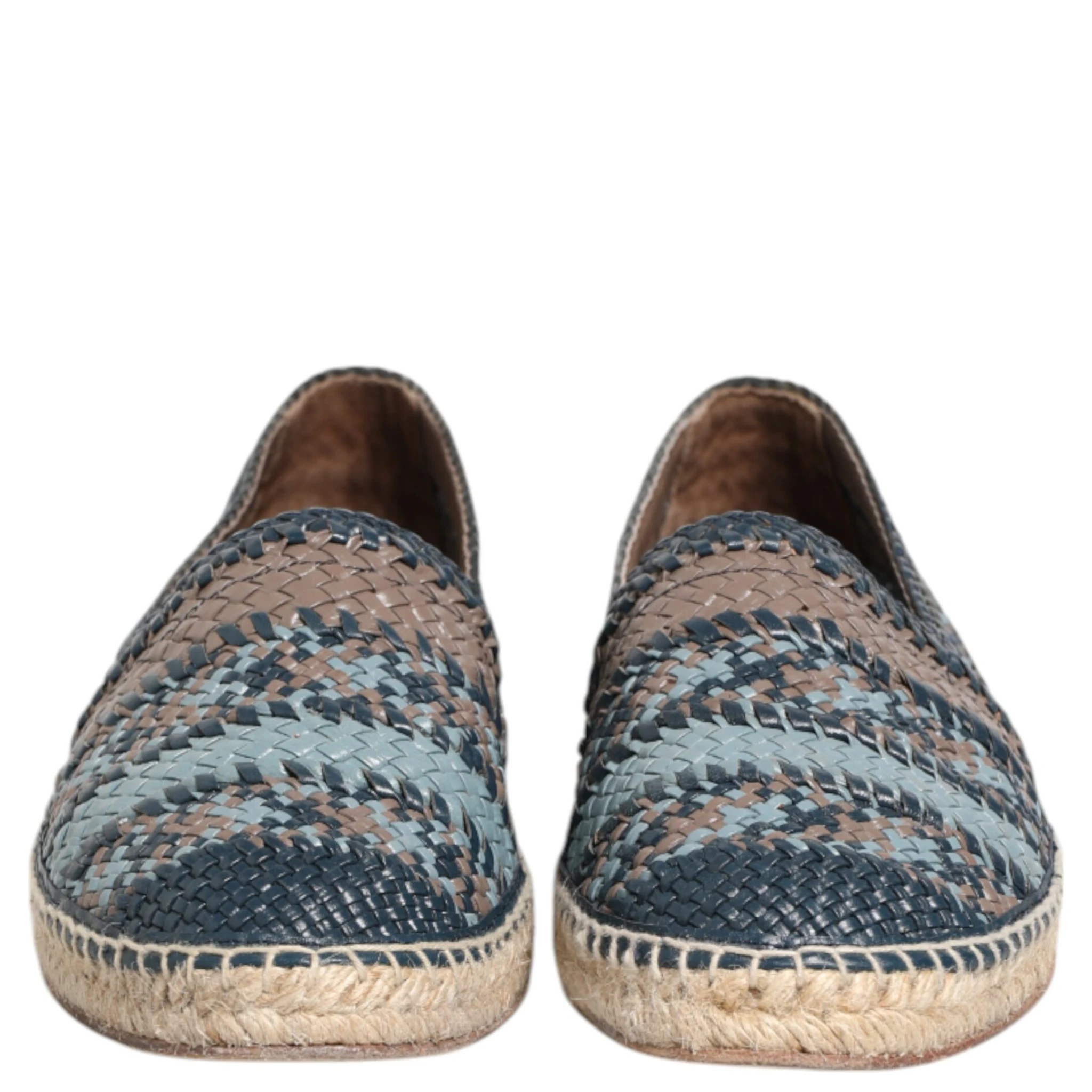 Blue Gray Woven Leather Buffalo Espadrille Shoes