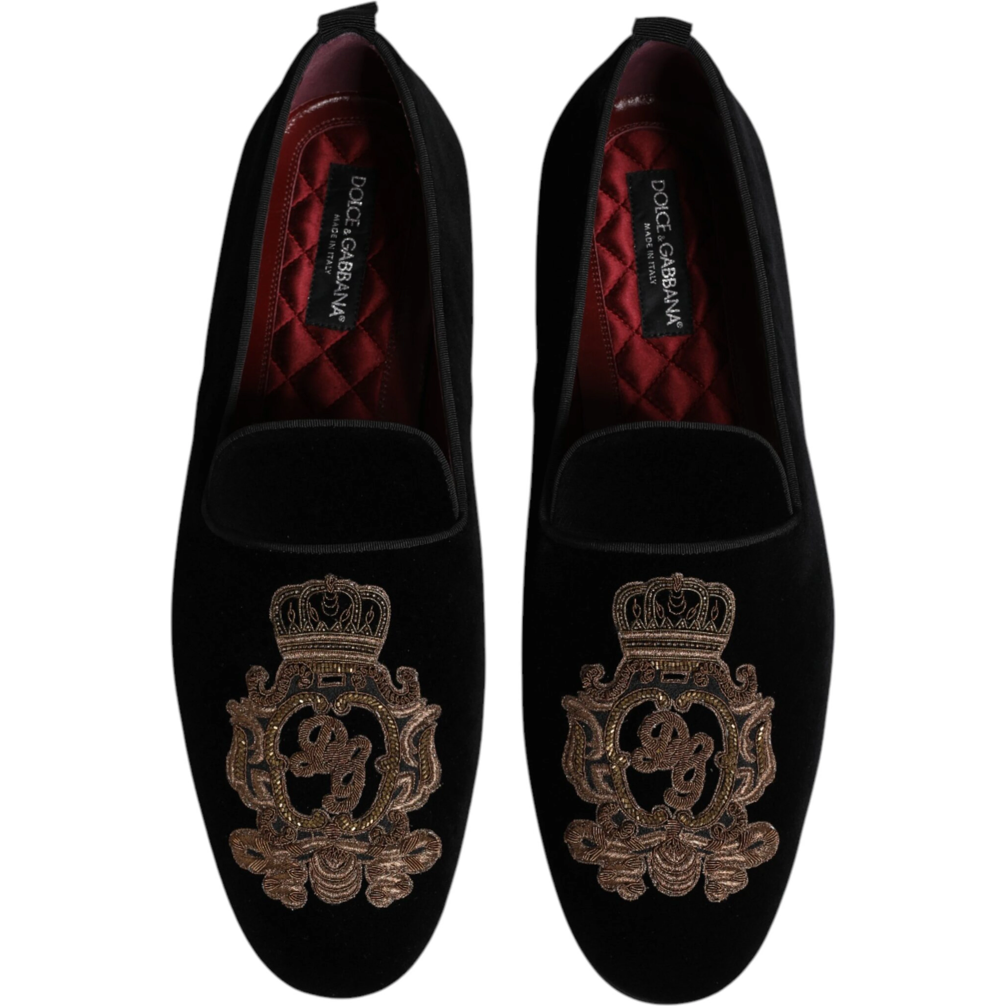 Black Velvet Gold Crown Mens Loafers Shoes