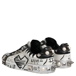 Black White Studded Low Top Sneakers Shoes