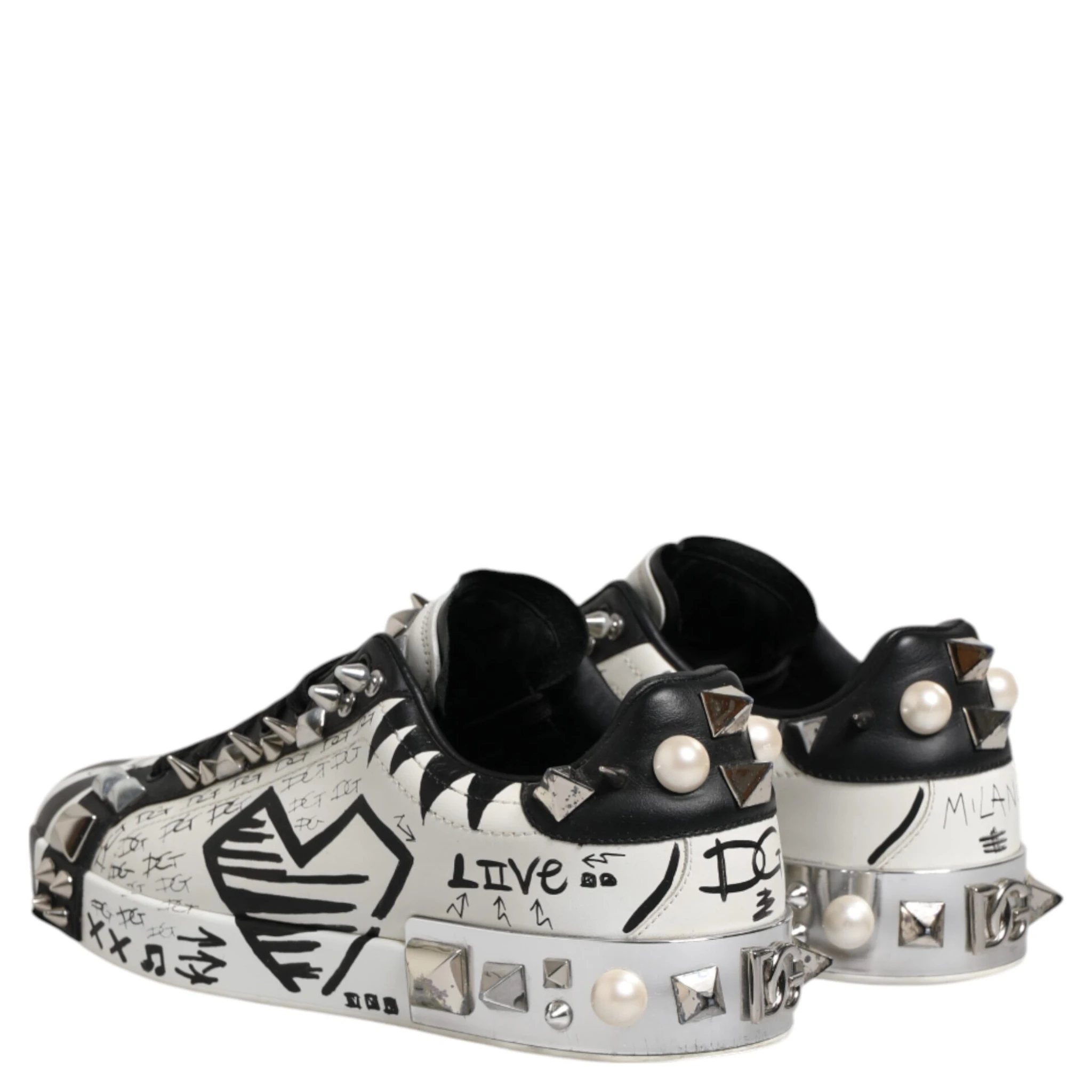 Black White Studded Low Top Sneakers Shoes
