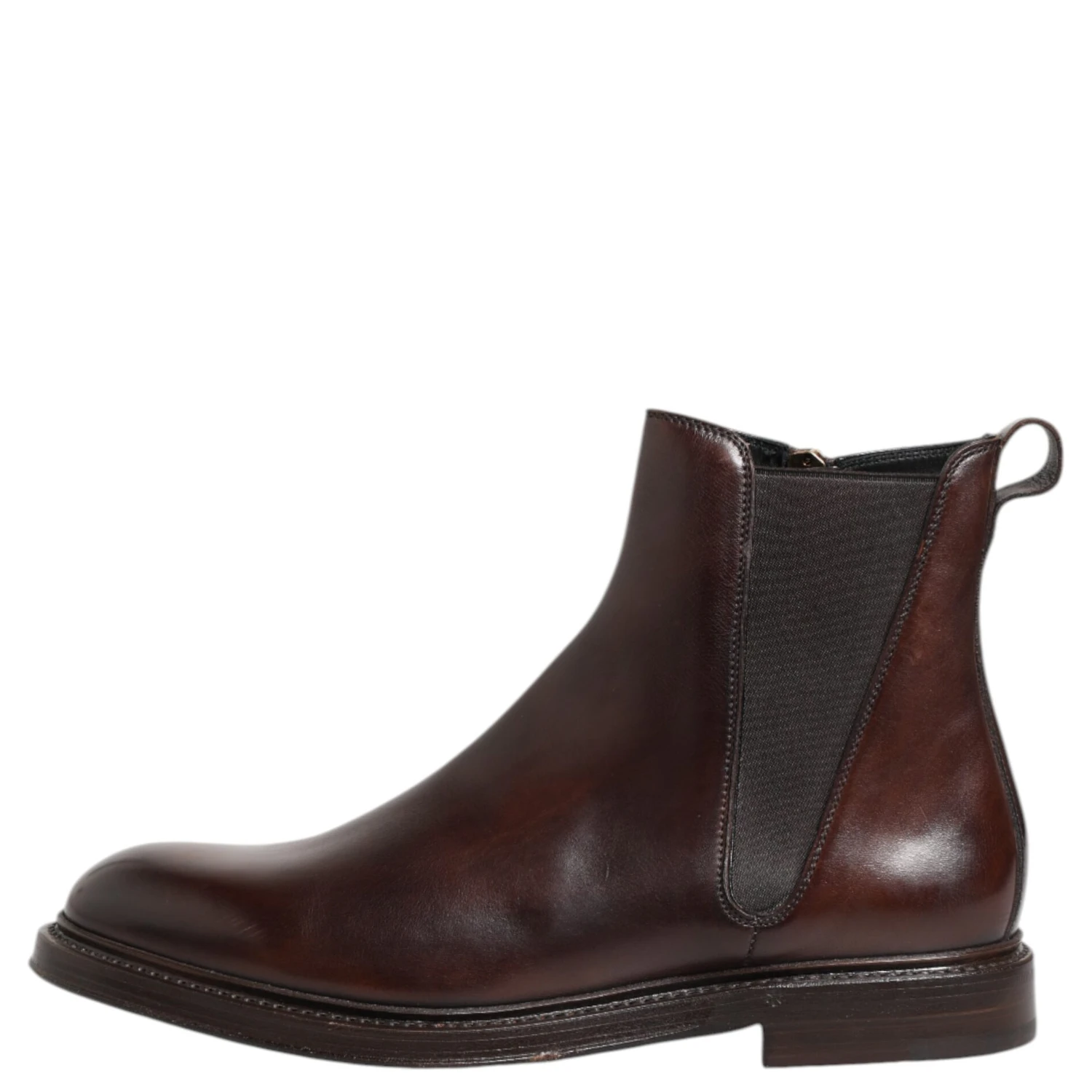Brown Chelsea Leather Mid Calf Boots Shoes