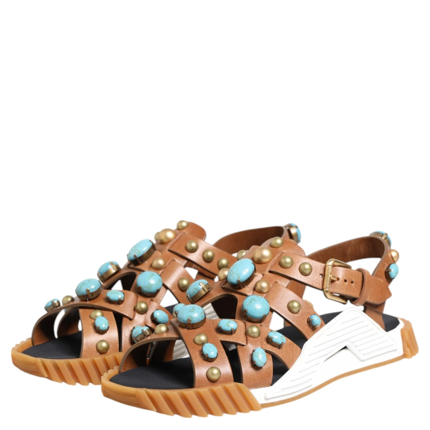 Brown Leather Studded Slides Sandals Shoes