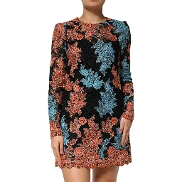 Multicolor Floral Embroidery Shift Mini Dress