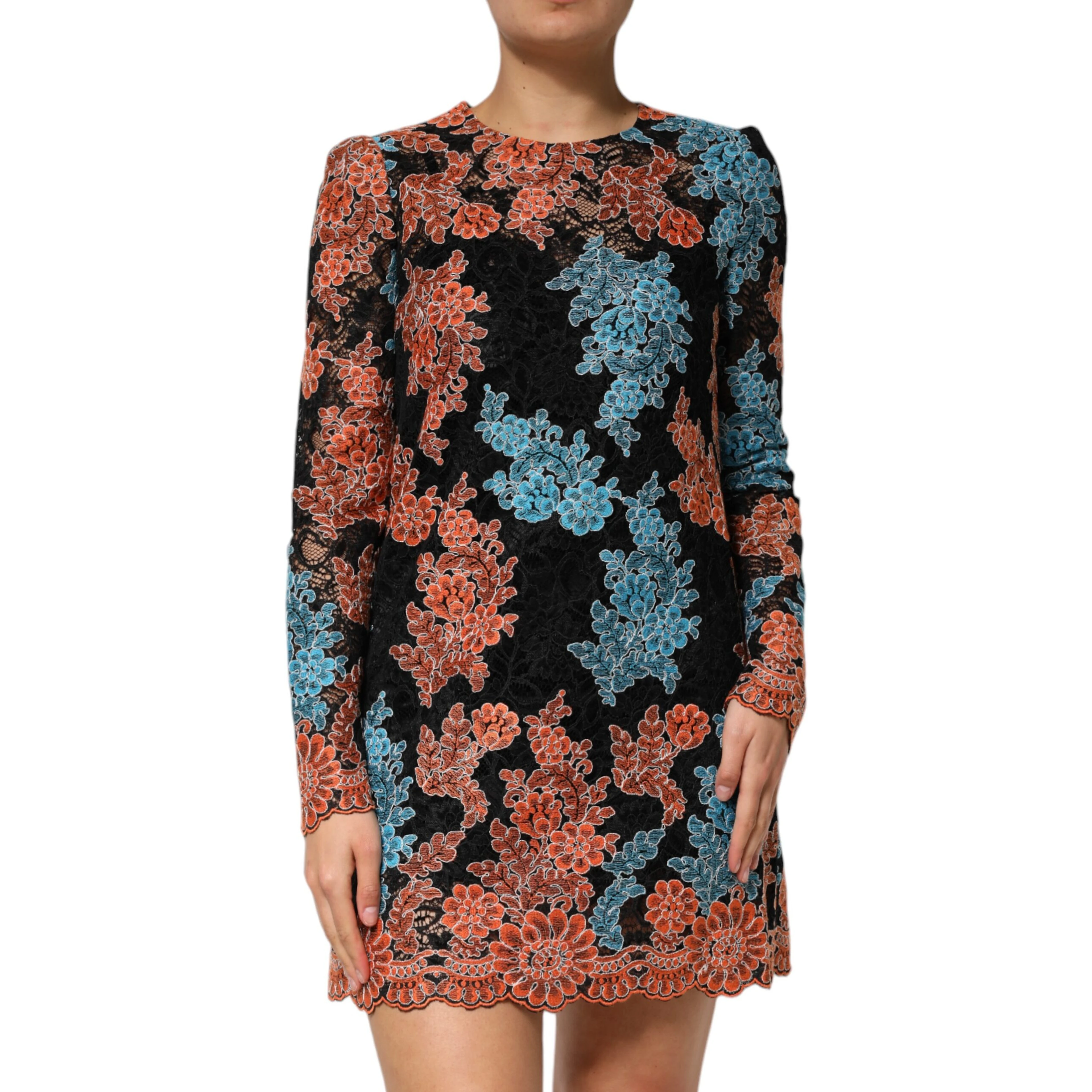 Multicolor Floral Embroidery Shift Mini Dress