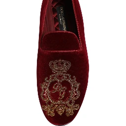 Red Velvet Gold Crown Mens Loafers Shoes