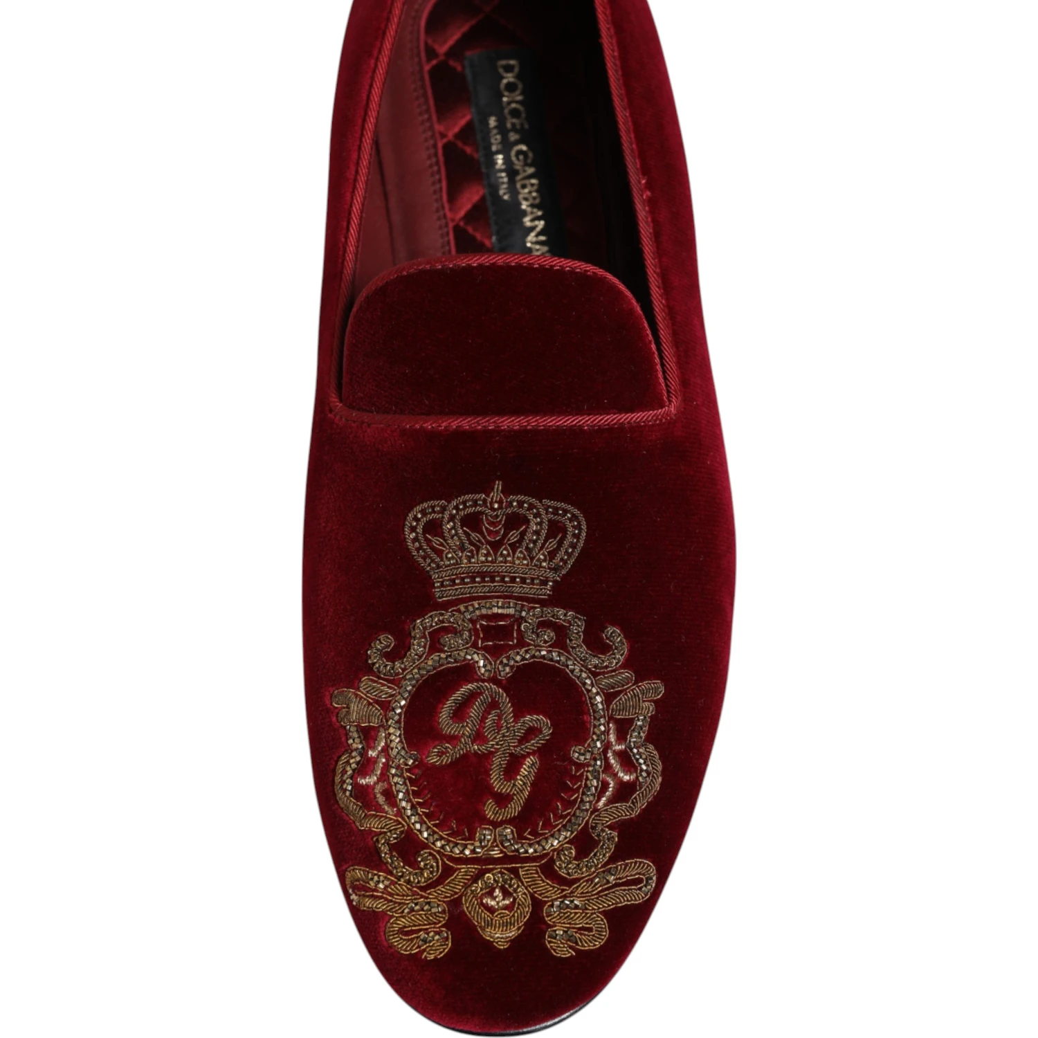 Red Velvet Gold Crown Mens Loafers Shoes