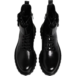 Black Leather Lace Up Mid Calf Boots Shoes