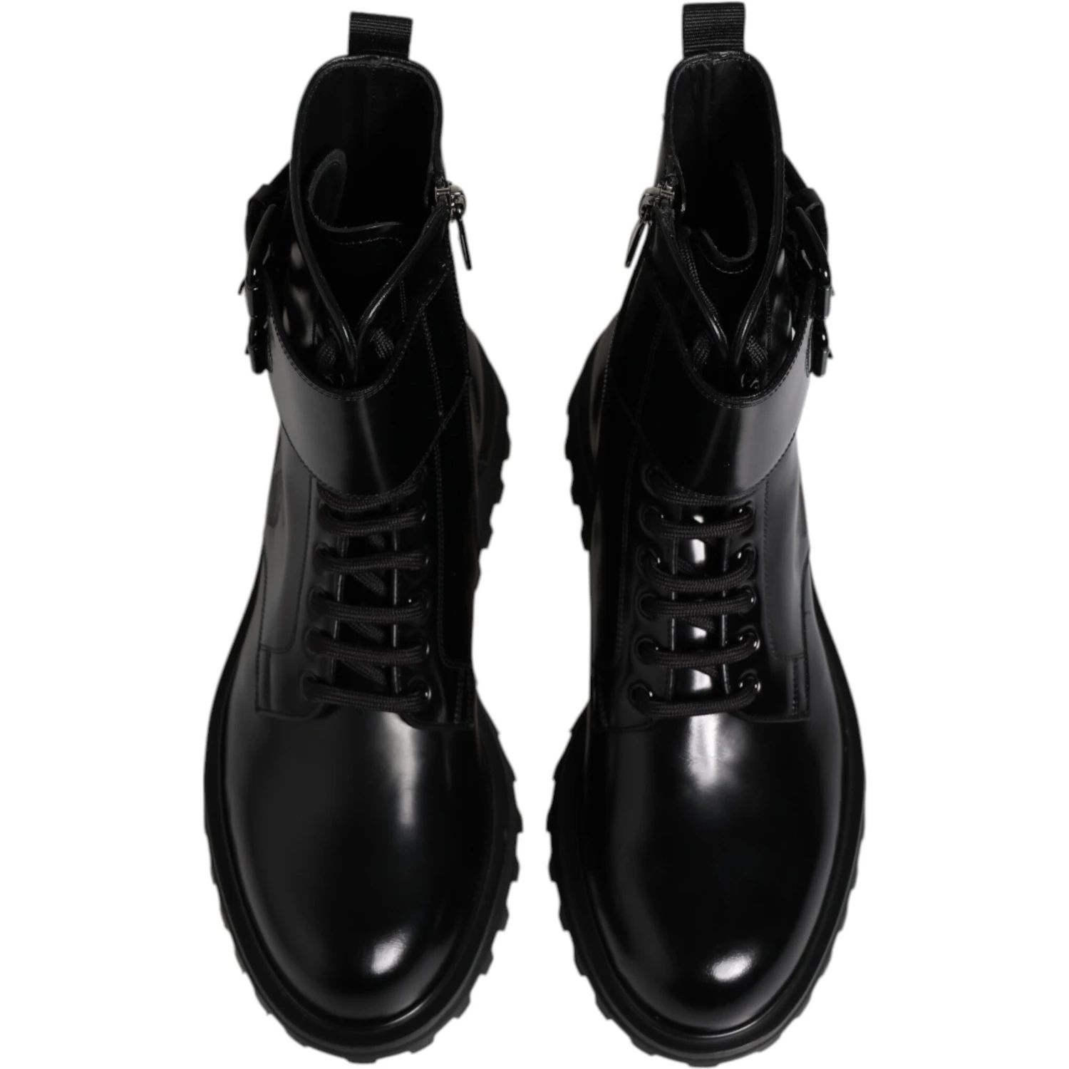 Black Leather Lace Up Mid Calf Boots Shoes
